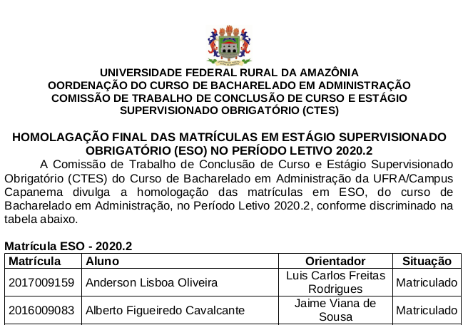 2ª Homolaçao matrícula ESO 2020.2