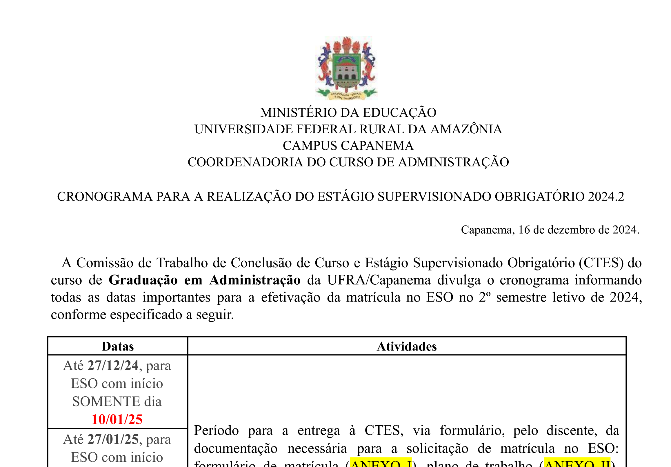 Cronograma ESO 2024 2