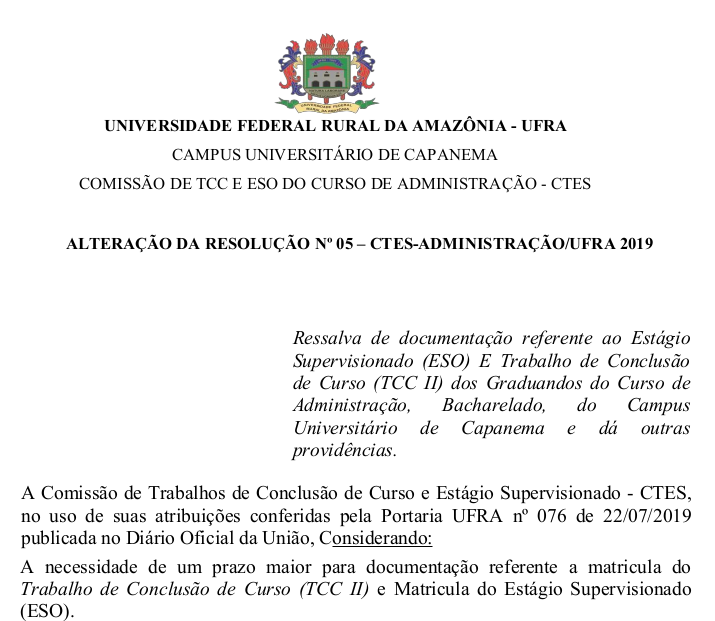 RESOLUÇÃO Nº 05 2019 Homologação TCC1