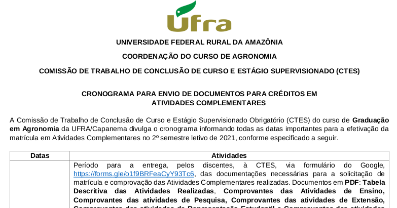 CRONOGRAMA ATIVIDADES COMPLEMENTARES