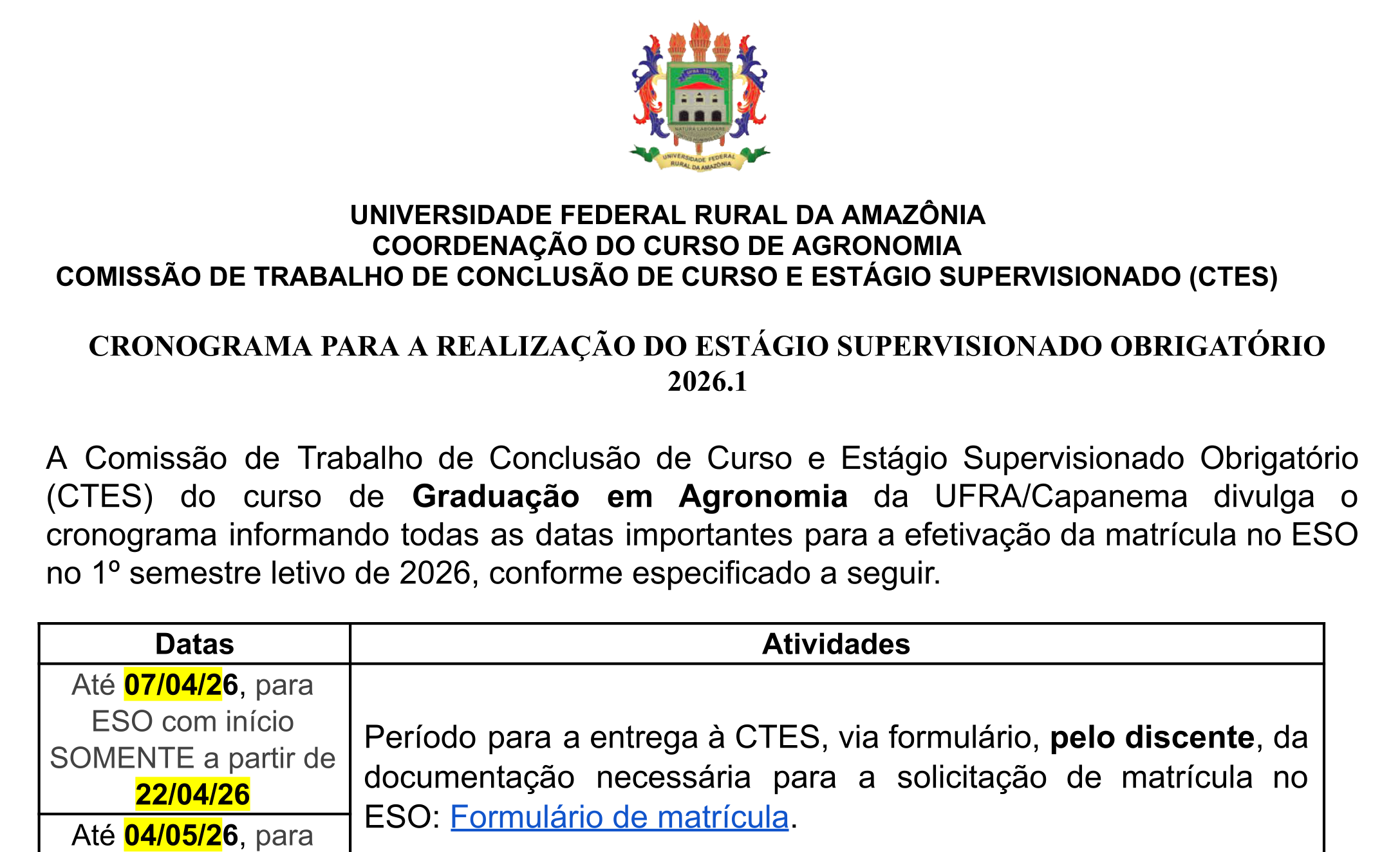 Cronograma ESO 2026.1