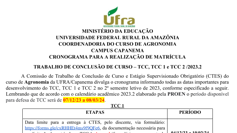 Cronograma TCC1 TCC2 2023.2