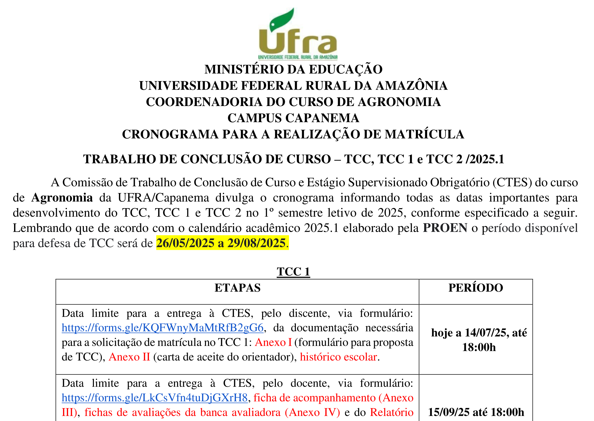 Cronograma TCC1 TCC2 2025.1