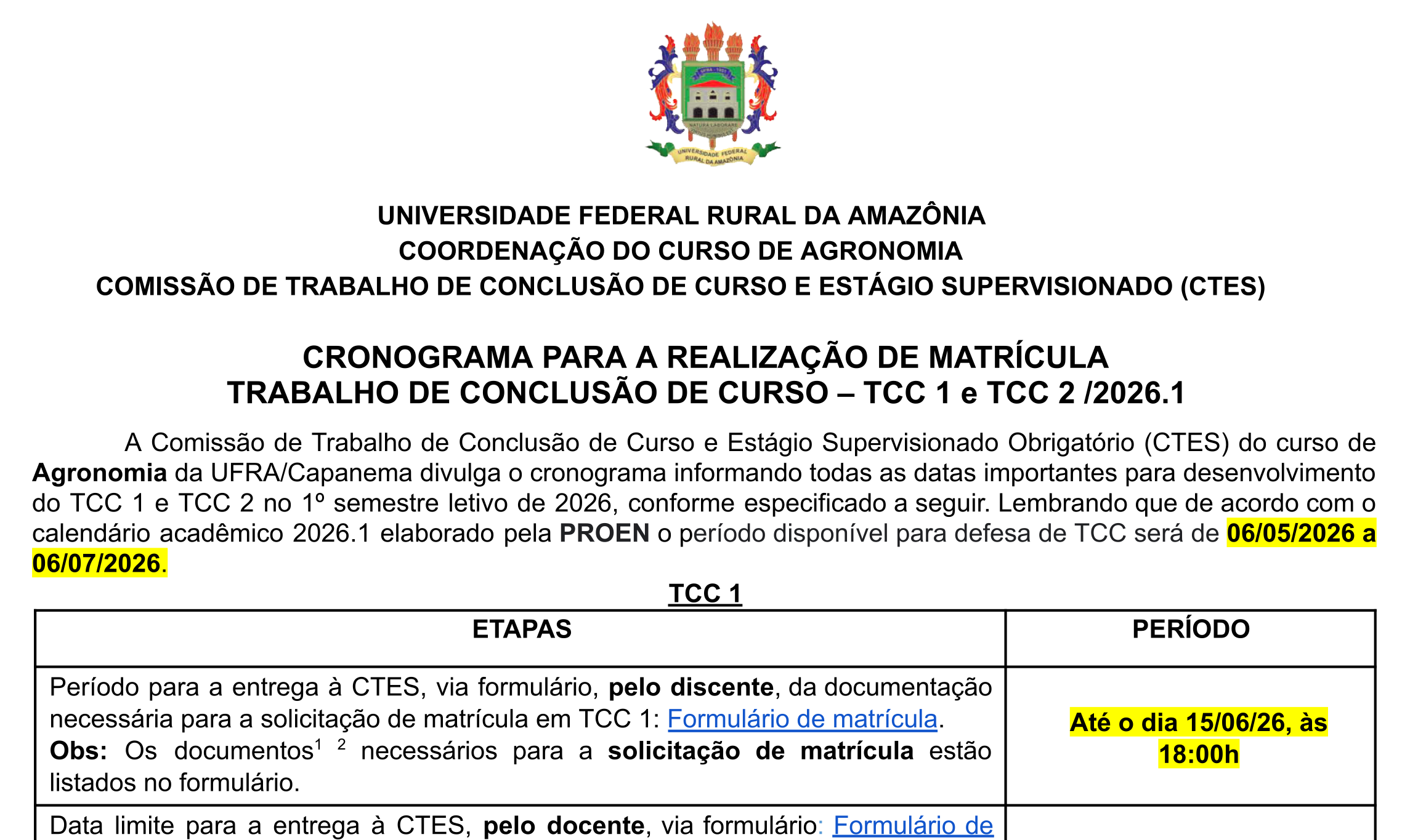 Cronograma TCC1 TCC2 2026.1