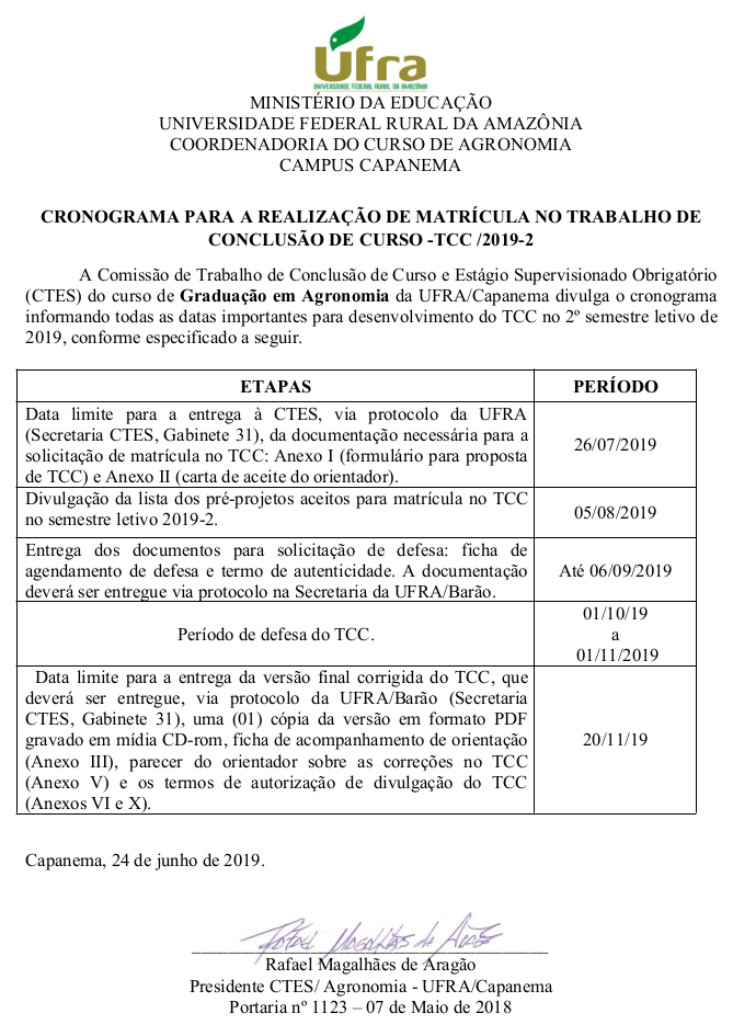 Cronograma TCC 2019 2