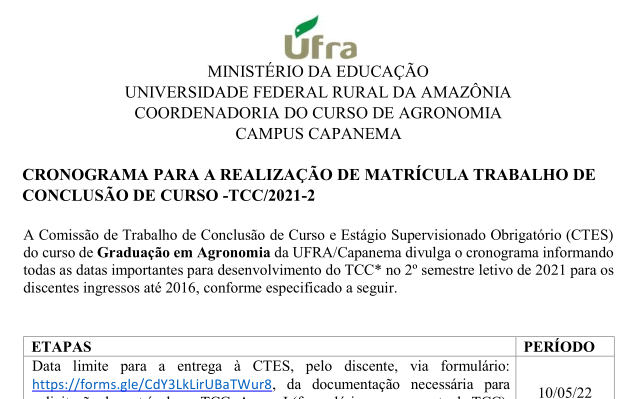 Cronograma TCC 2021 2 Discentes ingressos até 2016