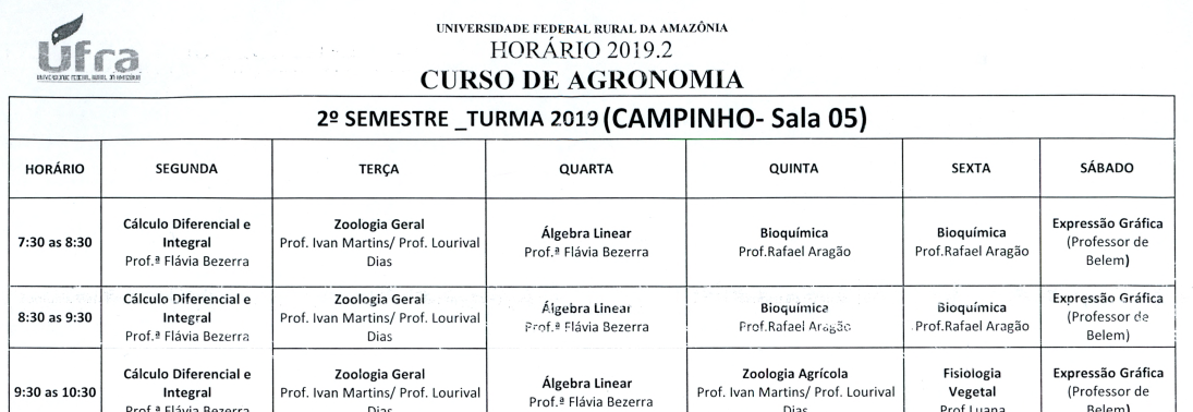 Horário Agronomia 2019.2