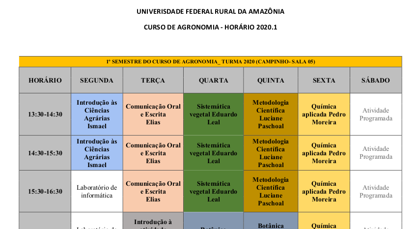 Horários 2020.1 somente Agronomia para publicação