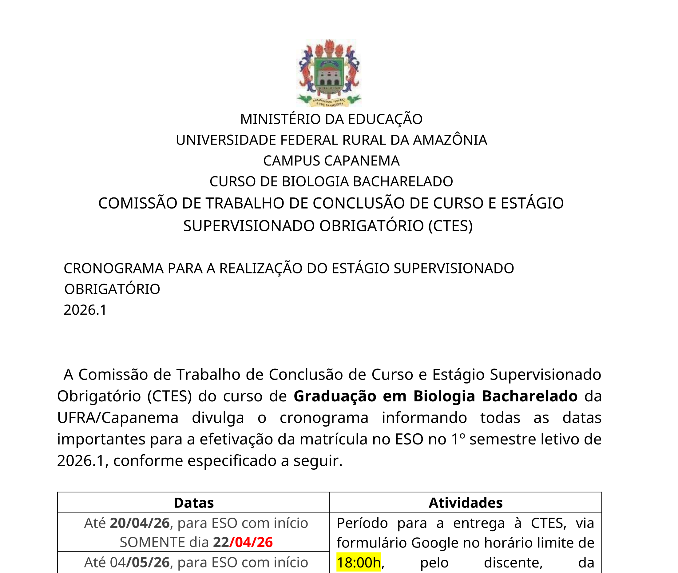 Cronograma ESO 2026.1