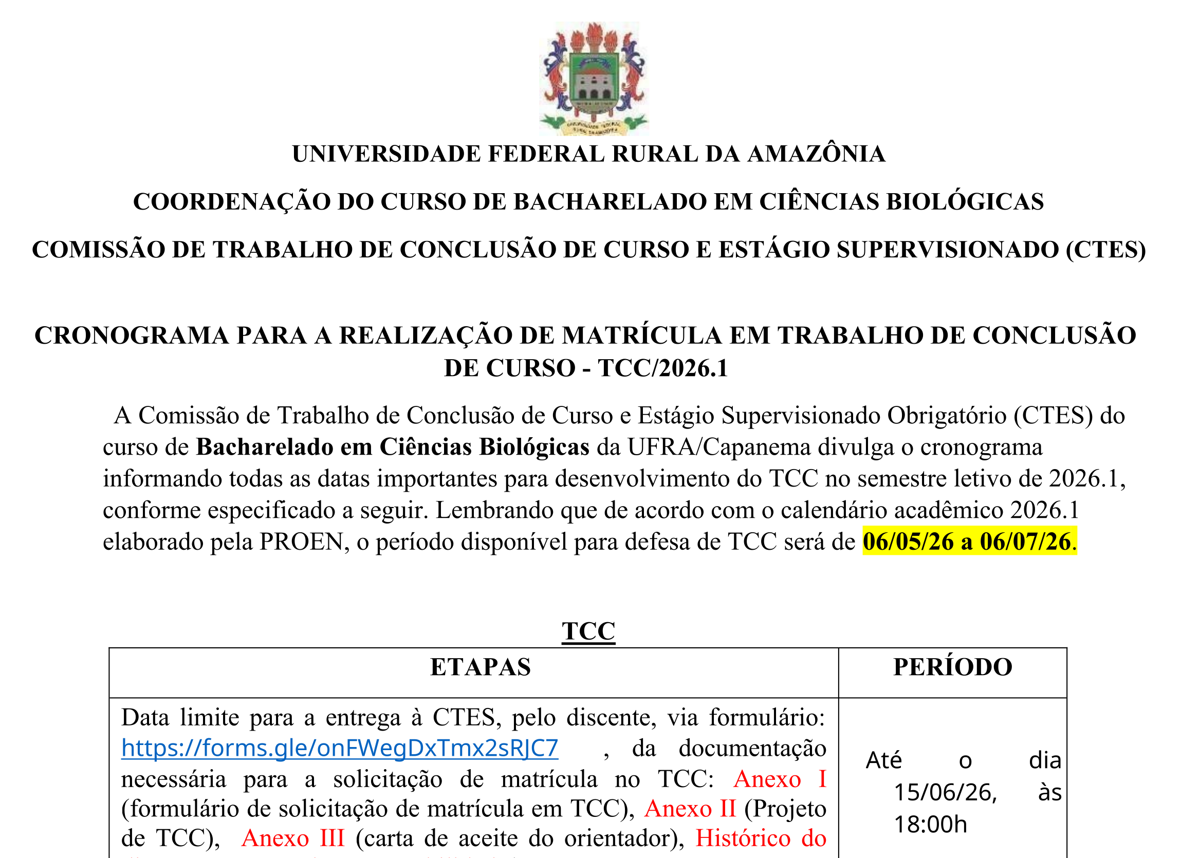 Cronograma TCC 2026 1