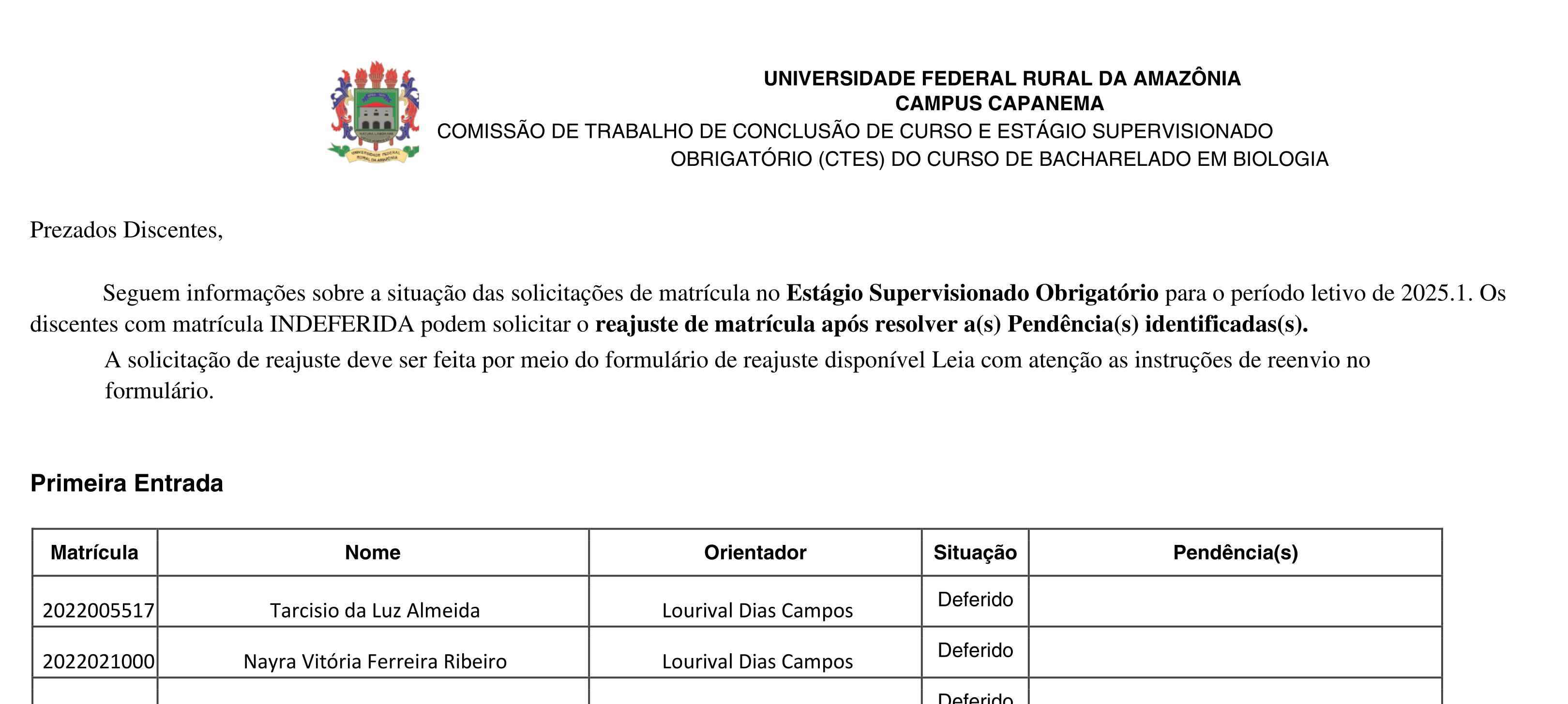 Homologação ESO 2025.1 Biologia Bacharelado