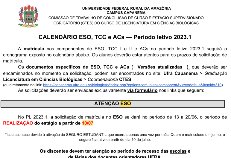CALENDÁRIO CTES Licenciatura em Ciências Biológicas PL 2023 1 8 de junho 10 41