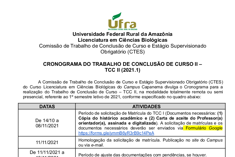 CRONOGRAMA TCC II 2021.1
