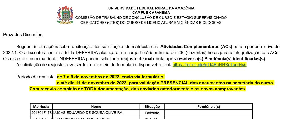 Homologação ACs 2022.1