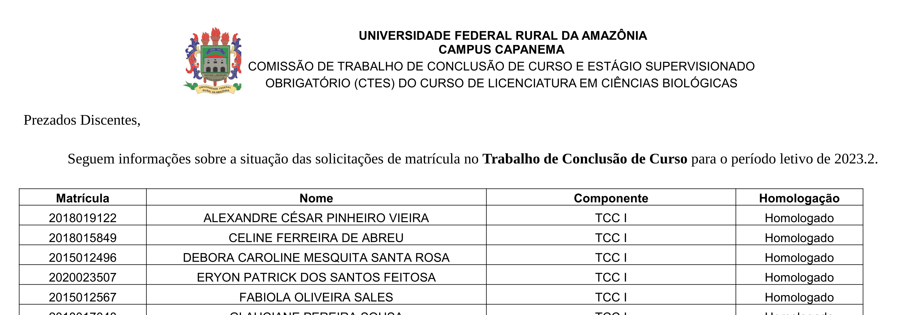 Homologação TCC MATRICULA 2023 2