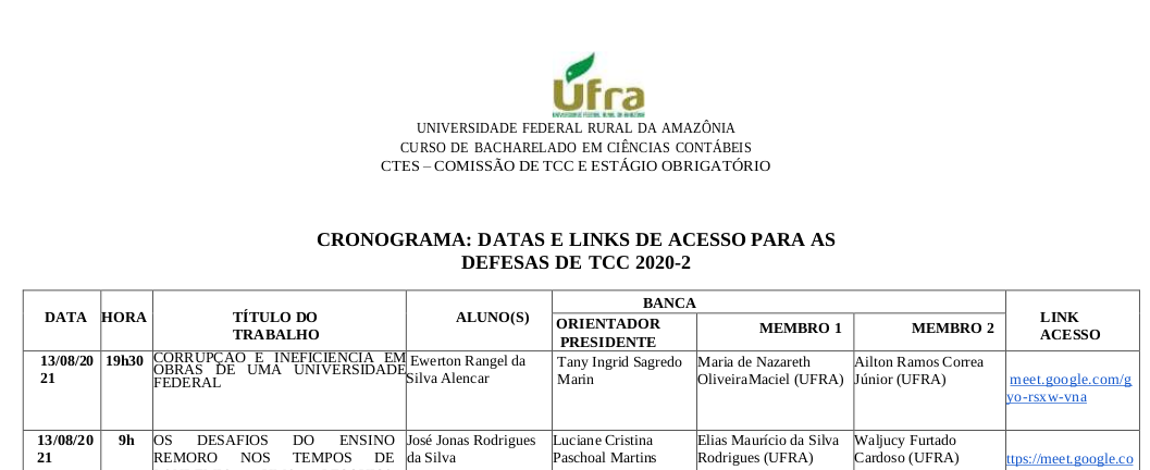 CRONOGRAMA defesa tcc