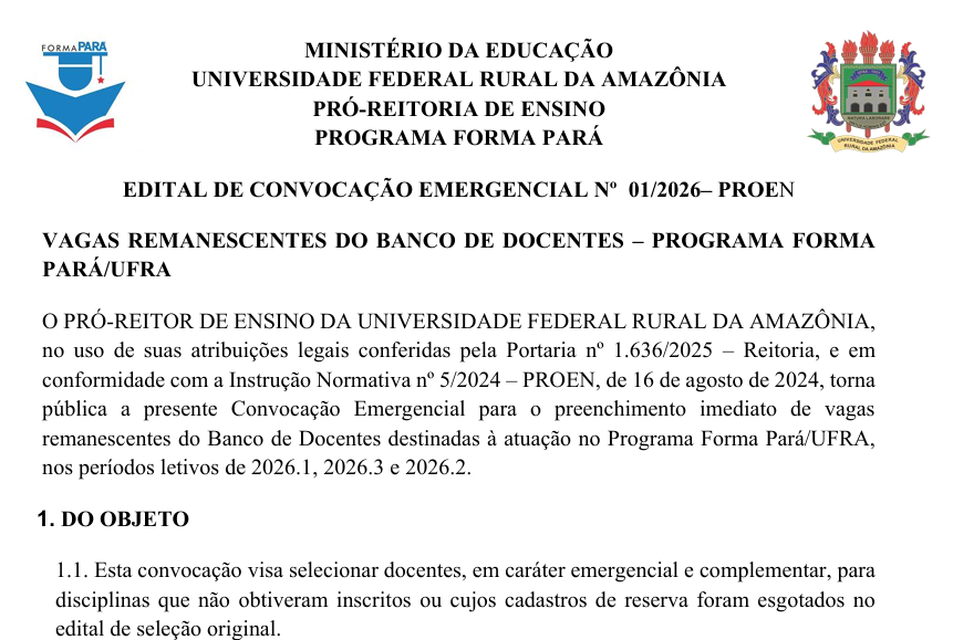 Edital de Convocação Emergencial