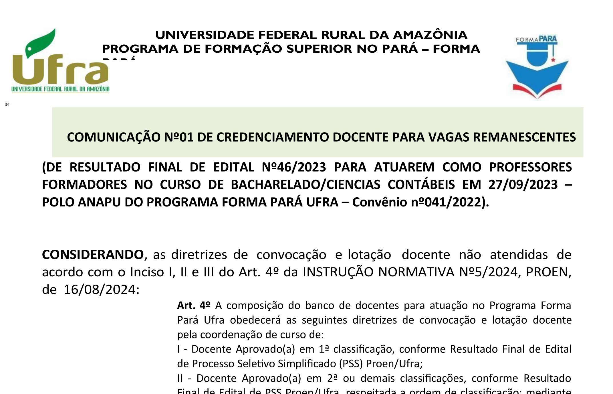 Anapu Comunicacao 01 2025 de C. DOCENTE para Vagas Remacescent