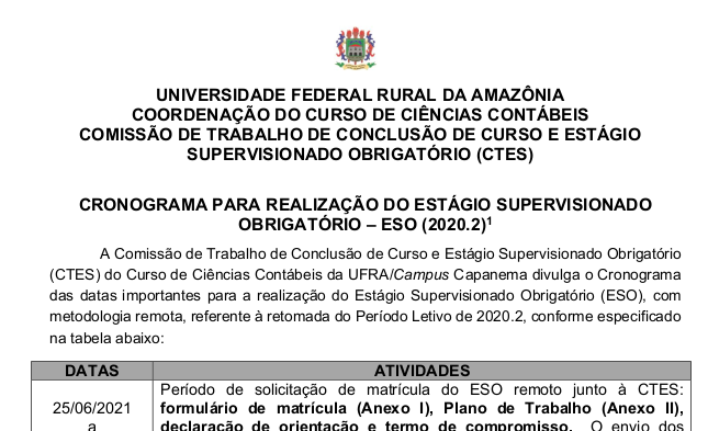 CRONOGRAMA CTES ESO 2020.2 Ufra Capanema Contabeis