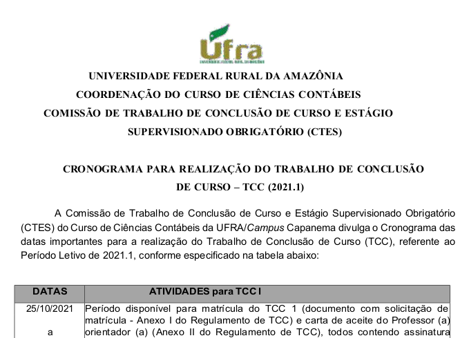 CRONOGRAMA CTES TCC 2021 1 Ufra Capanema Contabeis