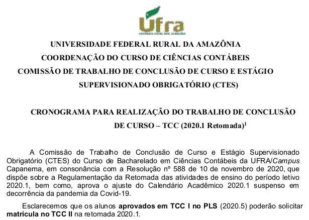 CRONOGRAMA CTES TCC UFRA Capanema Contabeis 2020 1 Retomada