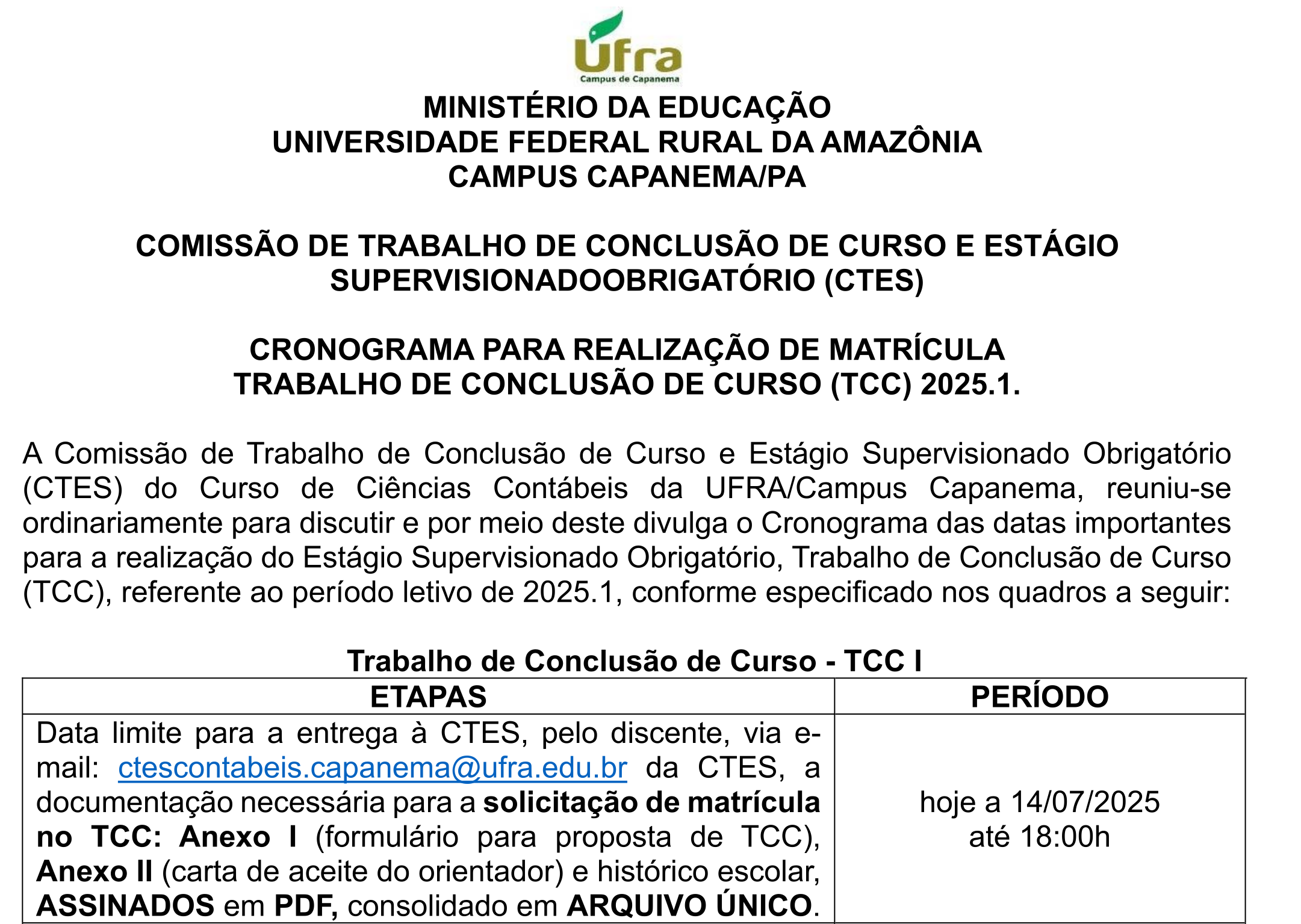 CTES Cronograma do TCC1 e TCC2 semestre 2025.1 CC