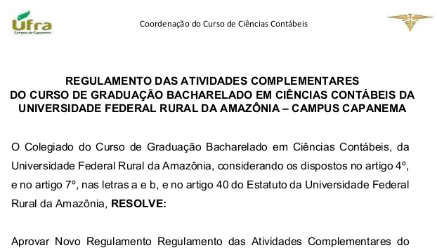 Novo Regulamento de Atividades Complementares e Anexos UFRA Capanema Contabeis 2021