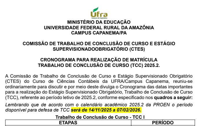CTES Cronograma do TCC1 e TCC2 semestre 2025.2 CC