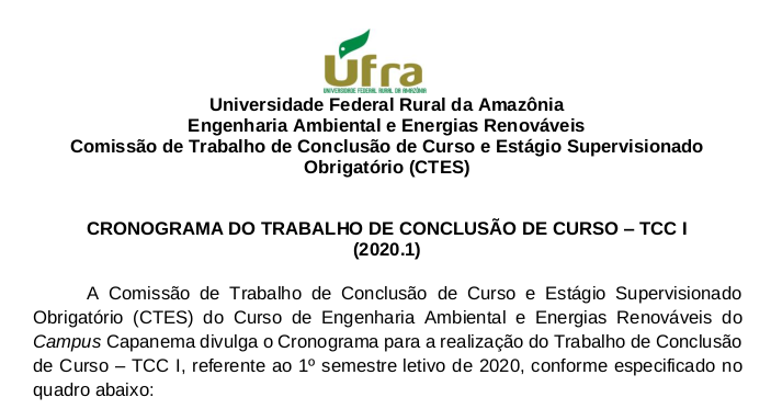 CRONOGRAMA TCC I 2020.1 RETORNO E TERMO DE CIENCIA E RESPONSABILIDADE