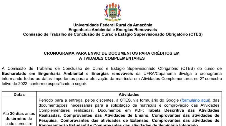 CRONOGRAMA ATIVIDADES COMPLEMENTARES