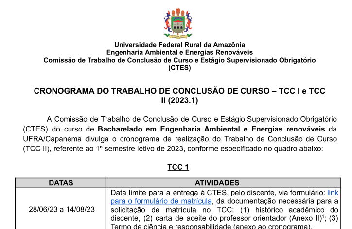 CRONOGRAMA TCC1 e TCC2 2023.1 Tutorial BDTA