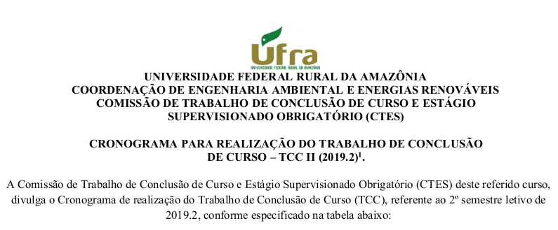 CRONOGRAMA TCC II EAER 2019.2