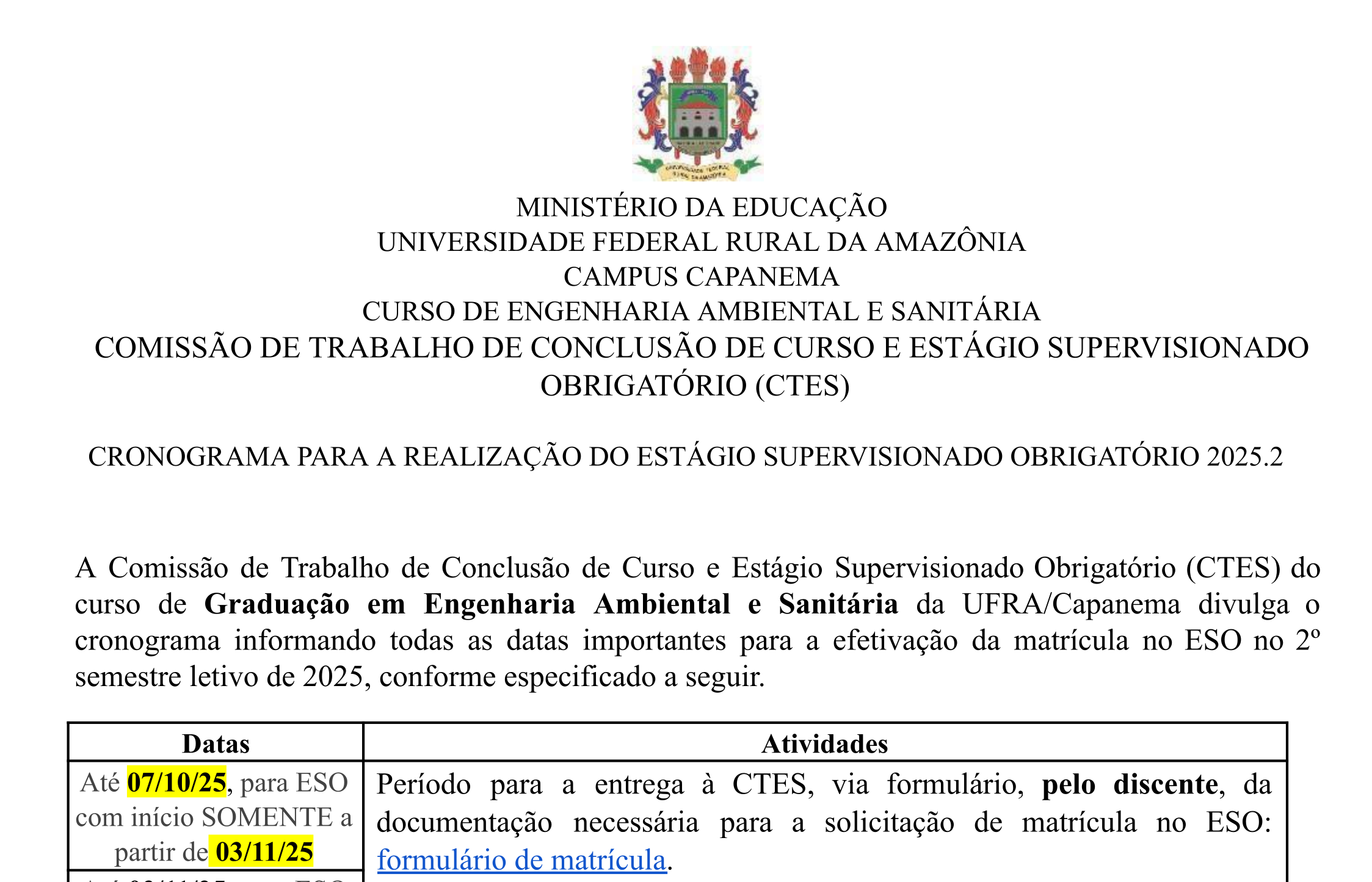 Cronograma ESO 2025 2