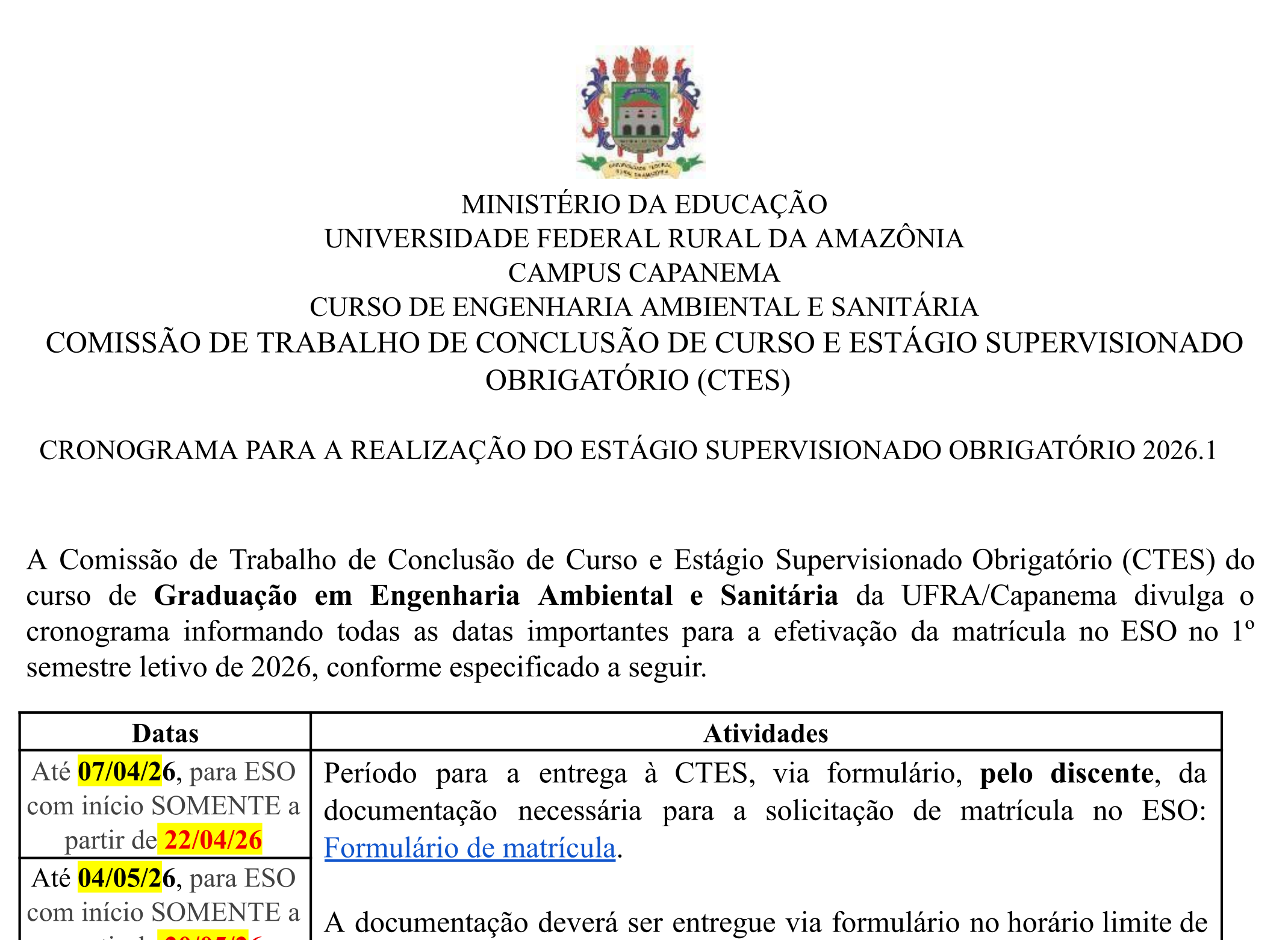 Cronograma ESO 2026 1