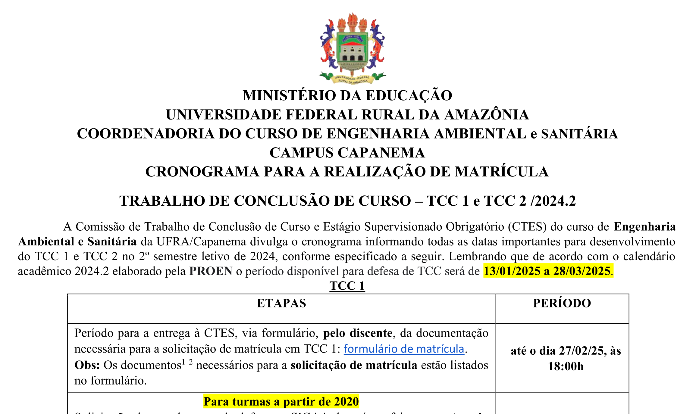 Cronograma TCC1 TCC2 2024 2