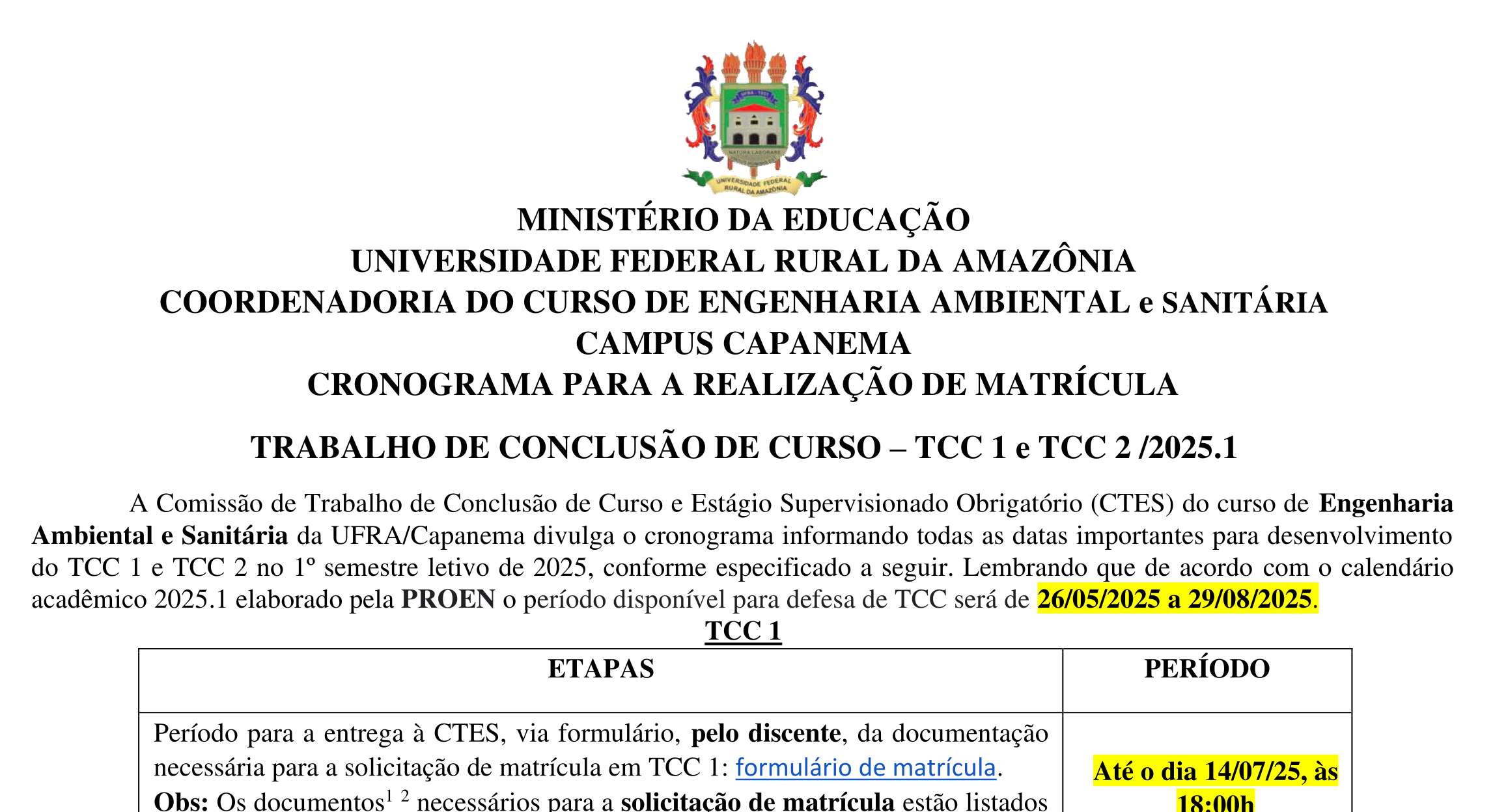 Cronograma TCC1 TCC2 2025 1