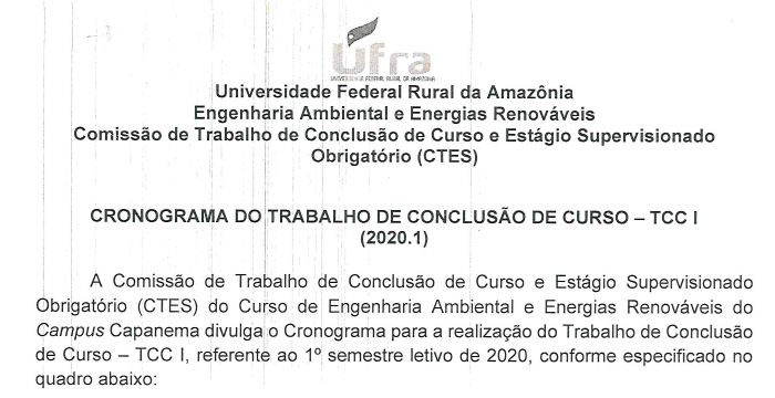 Cronograma TCC 2020.1 Engenharia Ambiental