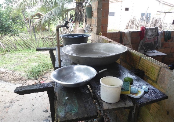 Foto da equipe Analitch coletando amostras de água na comunidade Segredinho - ponto de coleta 2