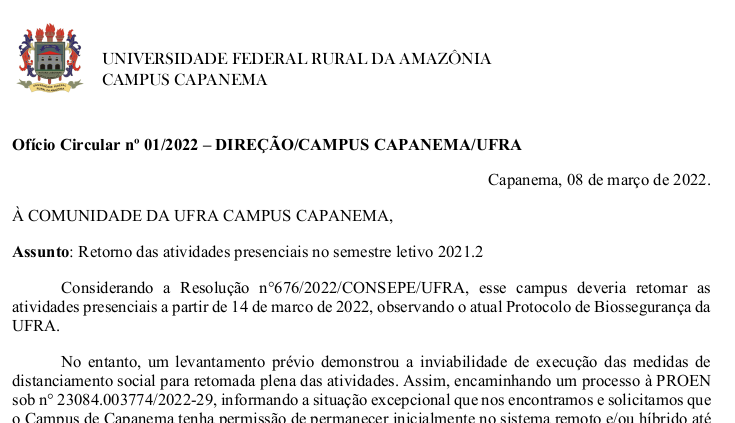 CIRCULAR CAMPUS CAPANEMA RETORNO HÍBRIDO PRESENCIAL
