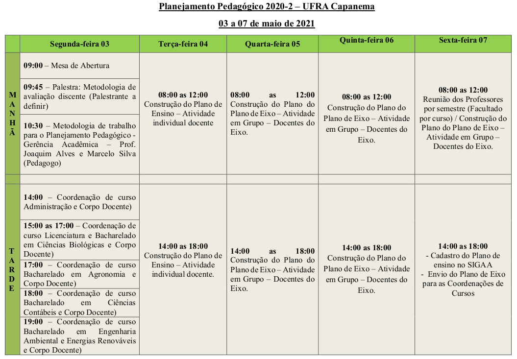 Cronograma Planejamento Pedagogico 2020 2 