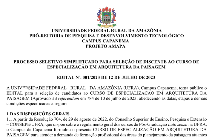 EDITAL DE PROCESSO SELETIVO DISCENTE ESPECIALIZACAO ARQUITETURA DA PAISAGEM assinado