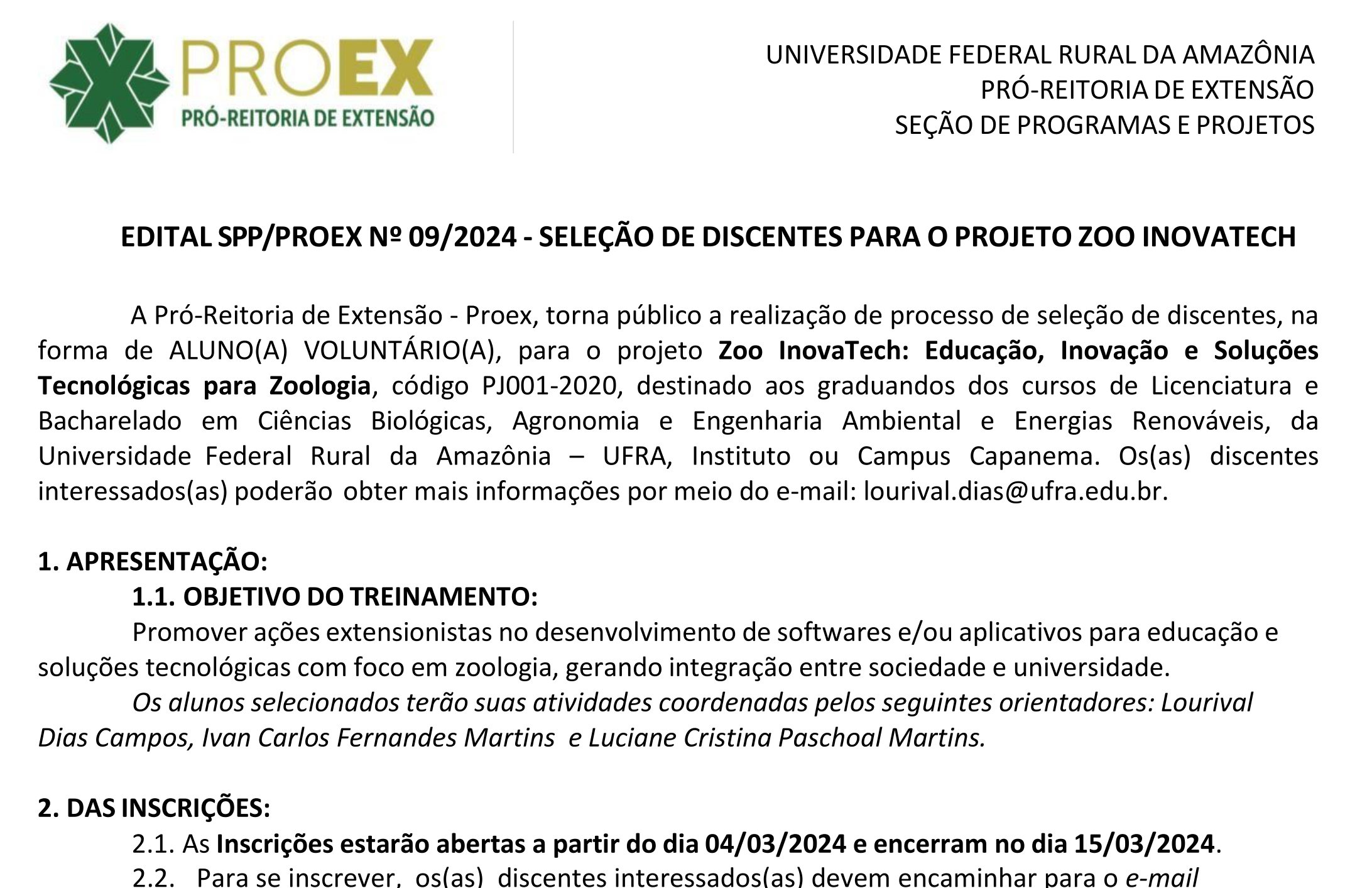 EDITAL SPP PROEX 09 2024