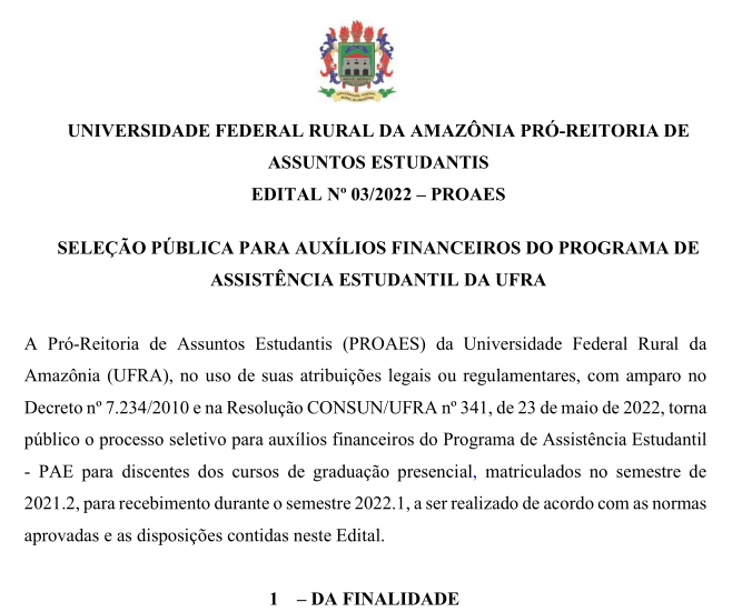 Edital SELEÇÃO 03 2022.1