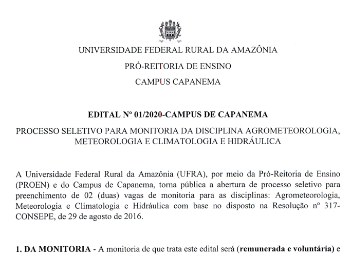 Edital nº 01.2020 Monitoria
