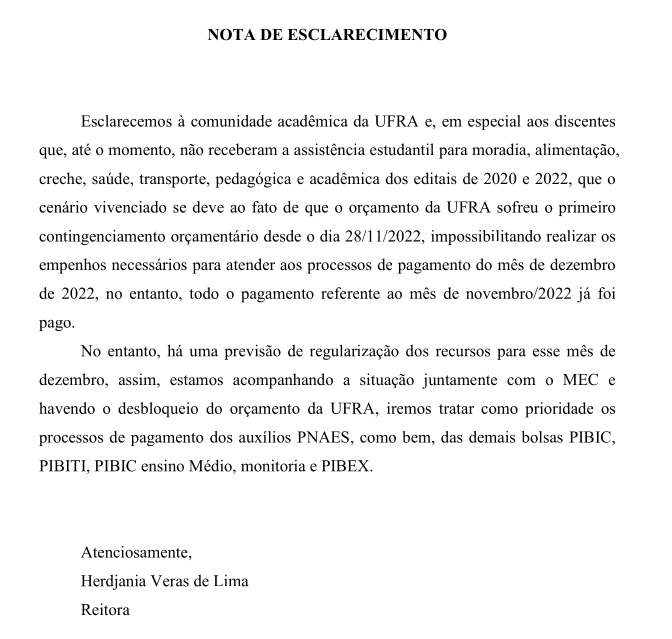 NOTA DE ESCLARECIMENTO