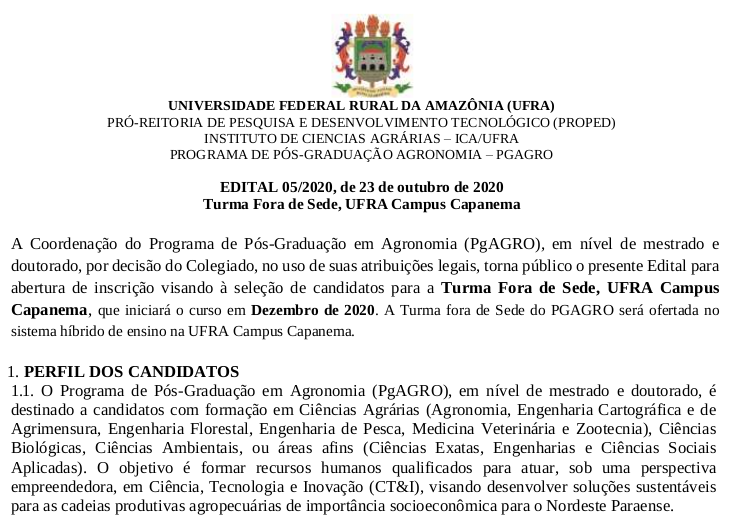 PGAGRO Capanema Edital nº05.2020